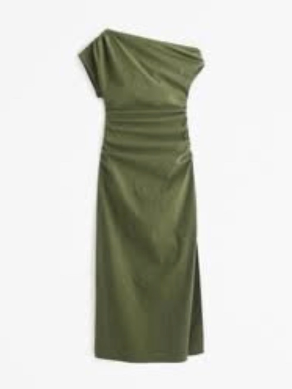 Abercrombie & Fitch Olive Green One-Shoulder Midi Dress